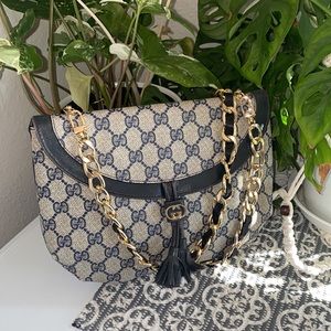 Authentic Gucci vintage Coated Canvas Flap Bag with Chain